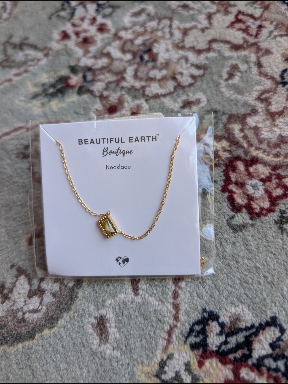 Gold Necklace with Green Gemstone